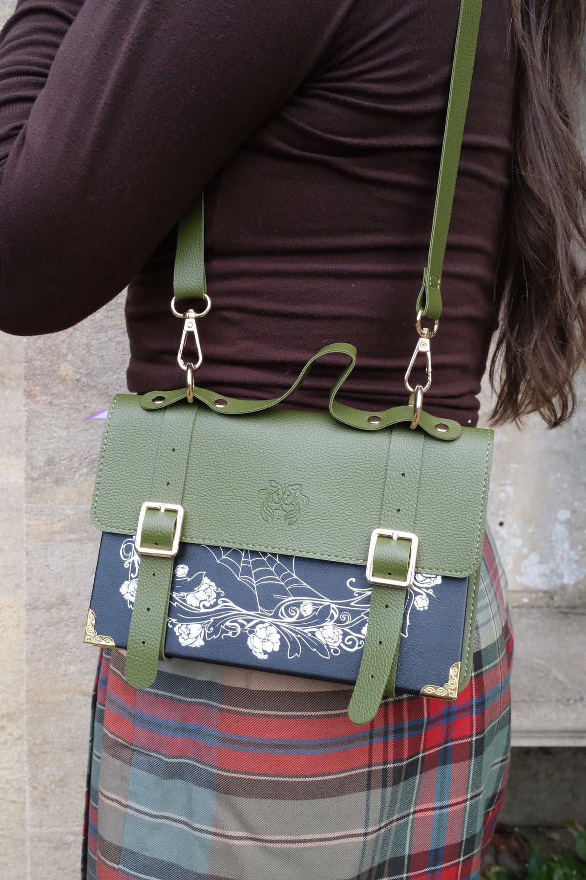 The Siren & Swan Book Satchel - Olive Green