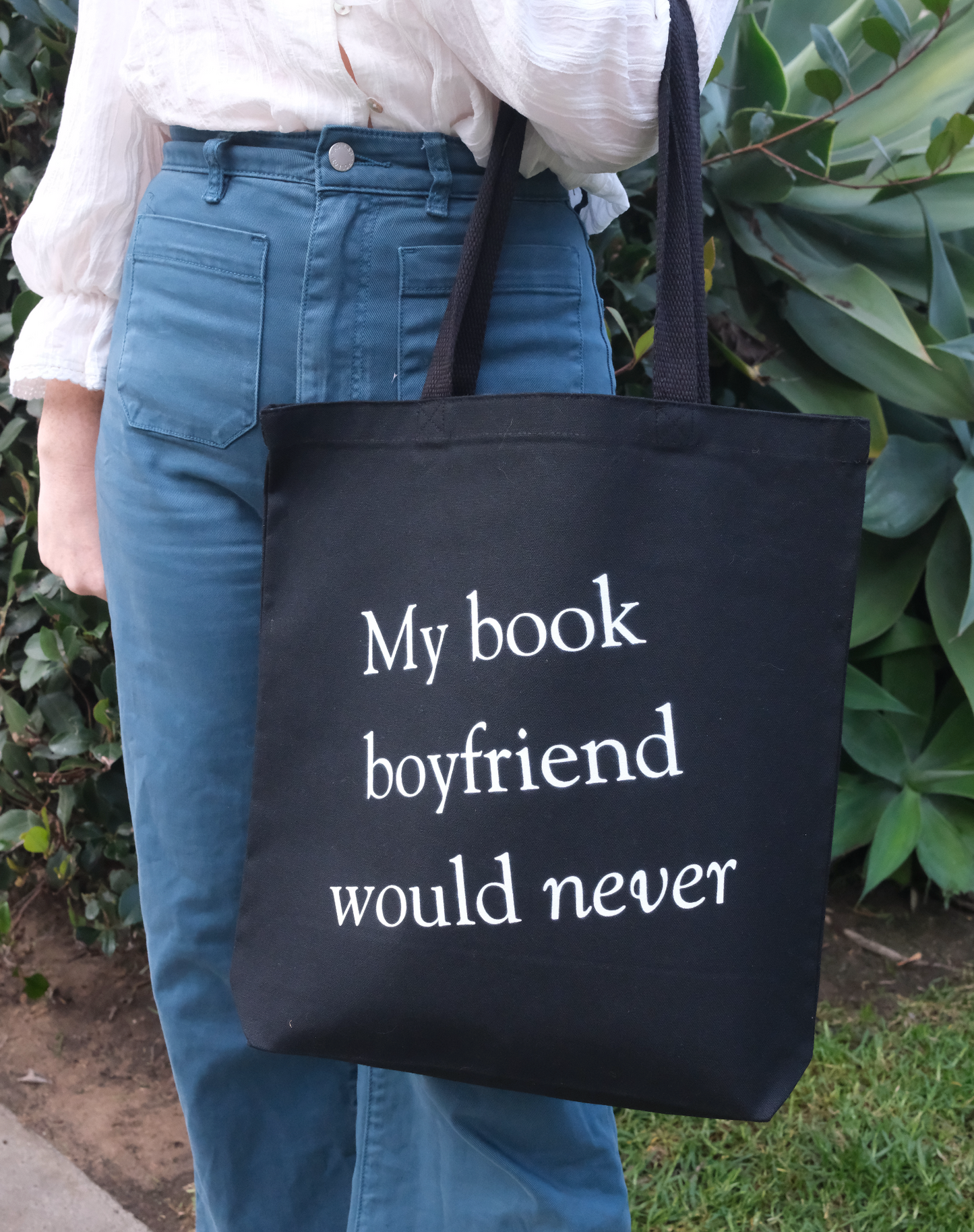 My Book Boyfriend Would Never Gusseted Canvas Tote Bag - Black
