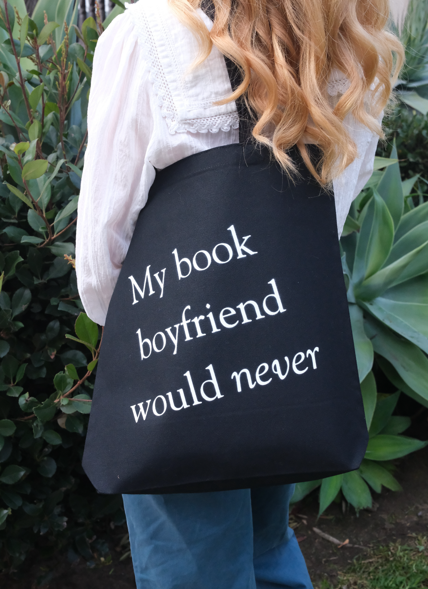 My Book Boyfriend Would Never Gusseted Canvas Tote Bag - Black