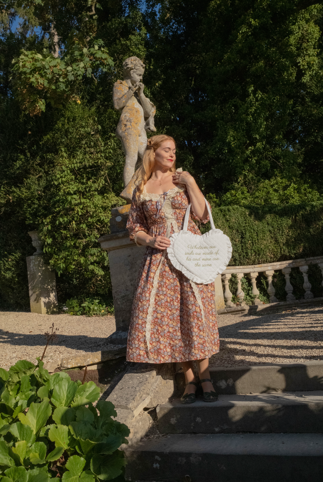 Wuthering Heights Quilted Heart Bag in White Eyelet Lace