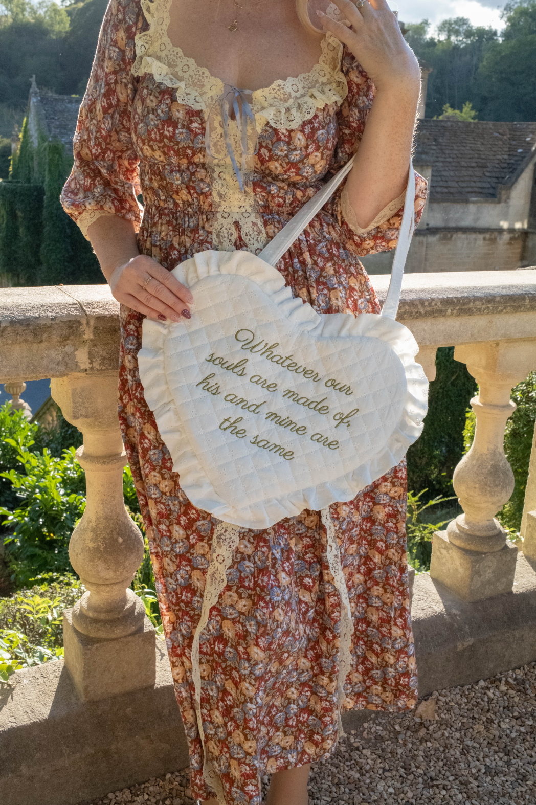 Wuthering Heights Quilted Heart Bag in White Eyelet Lace