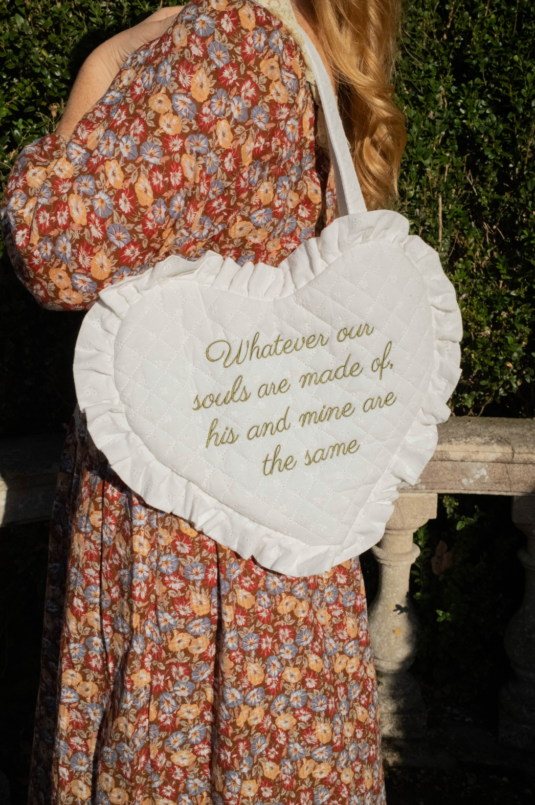 Wuthering Heights Quilted Heart Bag in White Eyelet Lace