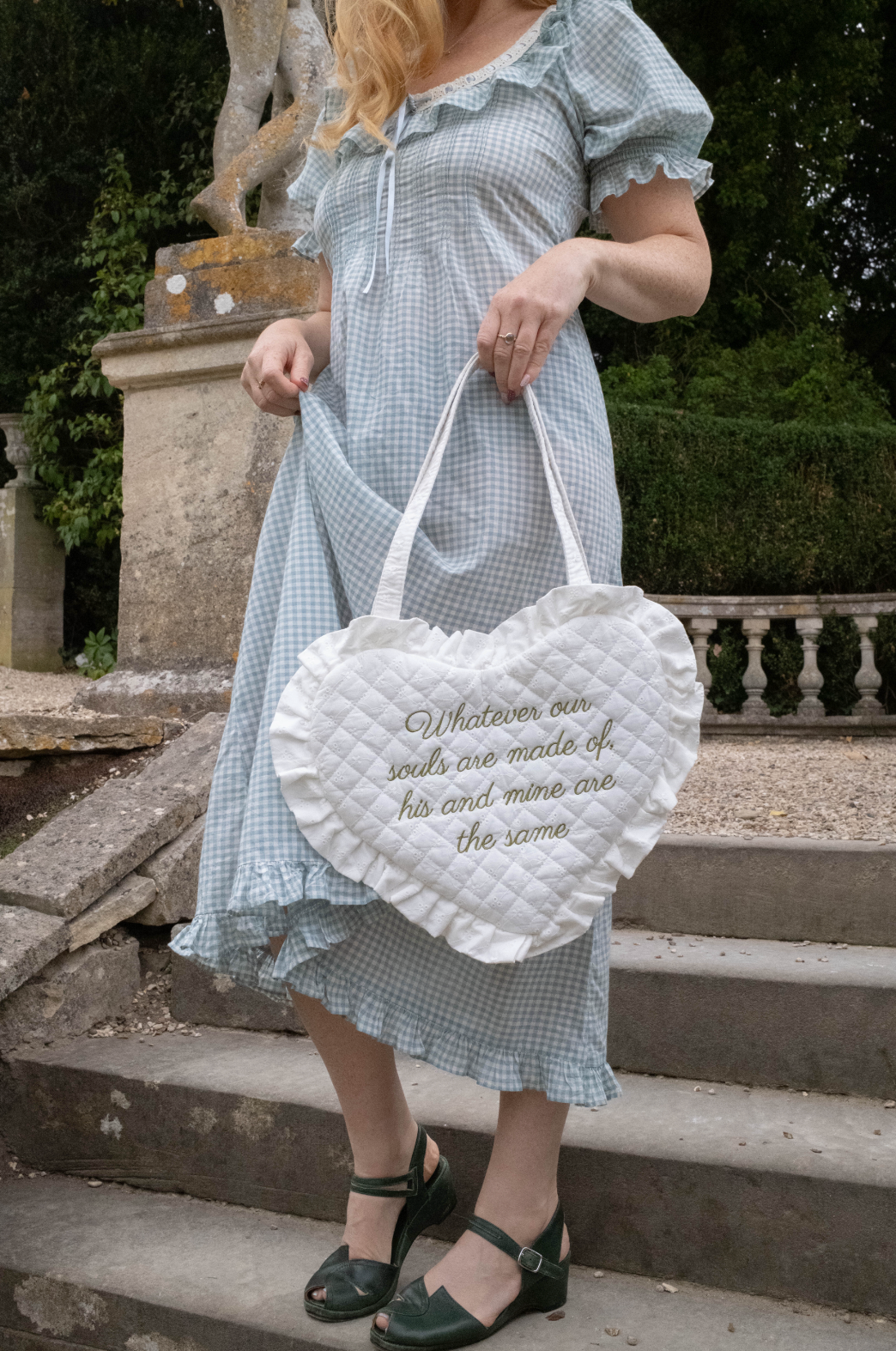 Wuthering Heights Quilted Heart Bag in White Eyelet Lace