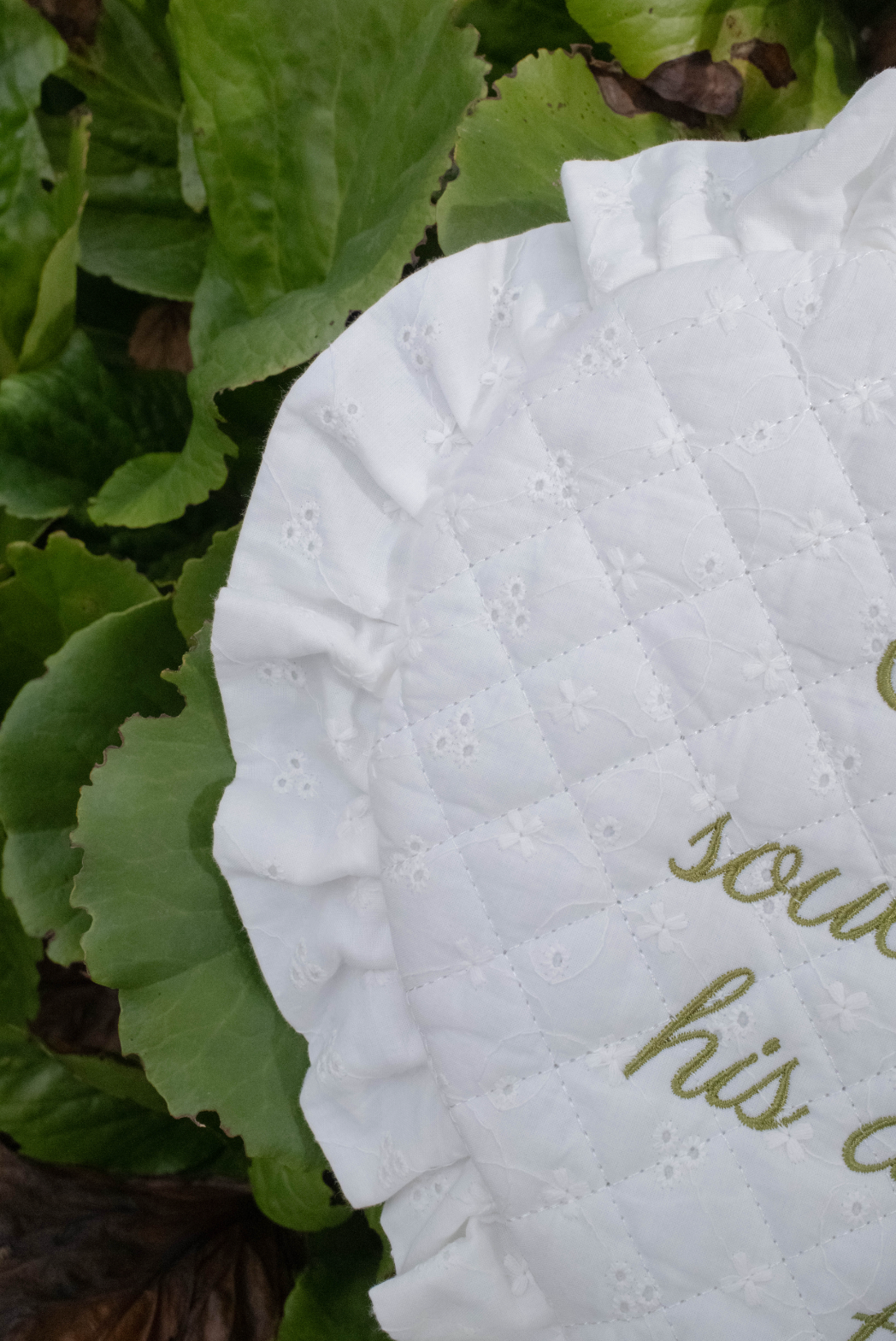 Wuthering Heights Quilted Heart Bag in White Eyelet Lace