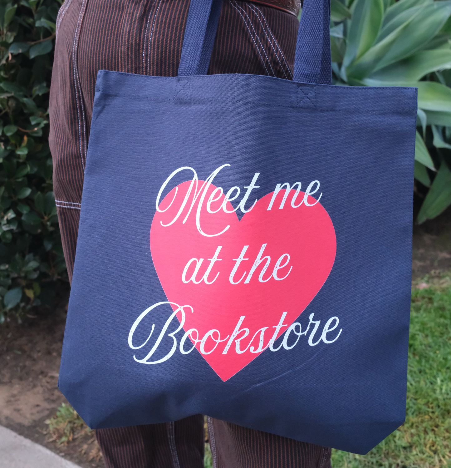 Meet Me At The Book Store Gusseted Canvas Tote Bag - Navy Blue