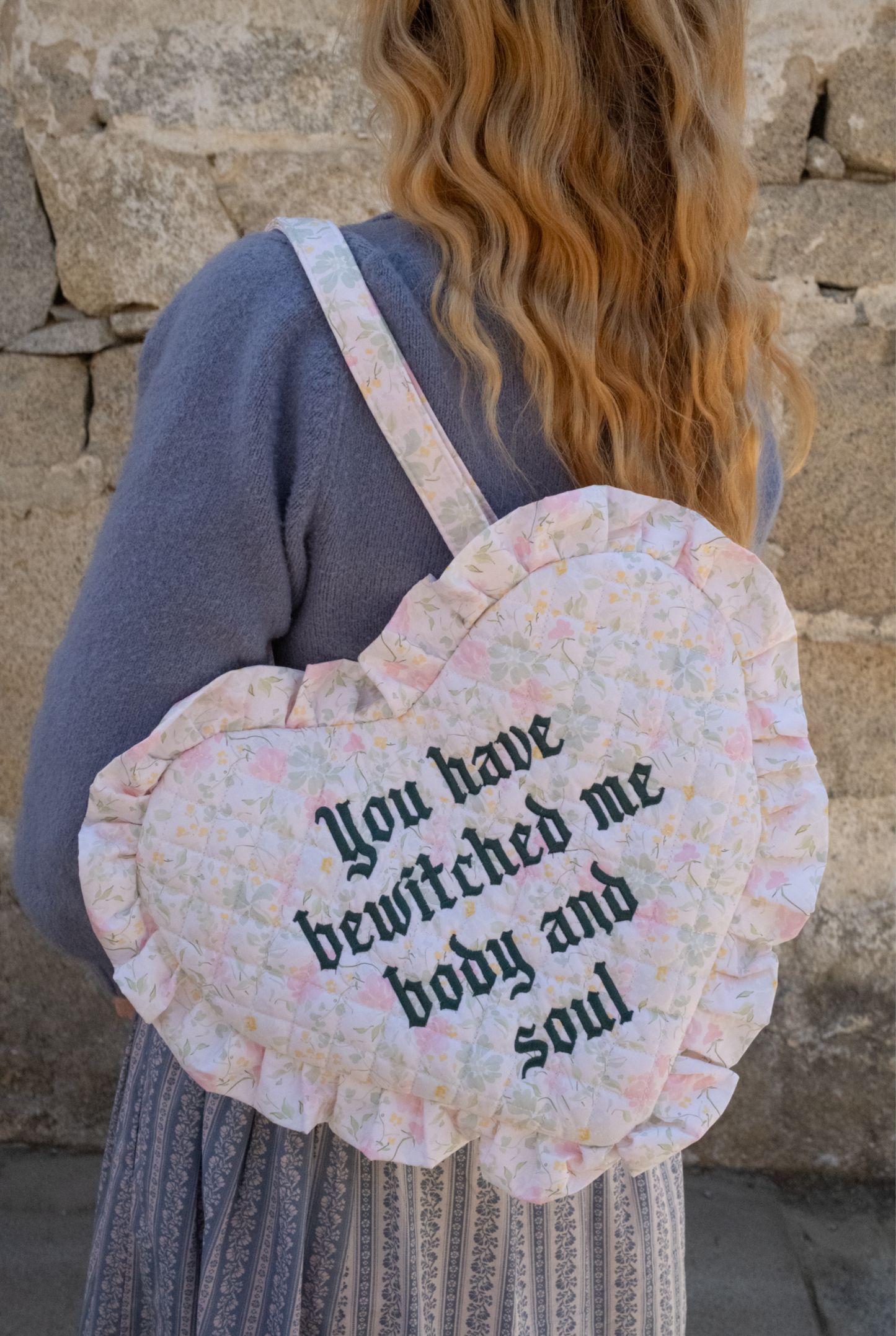 Bewitched Quilted Heart Bag in Cream Florals