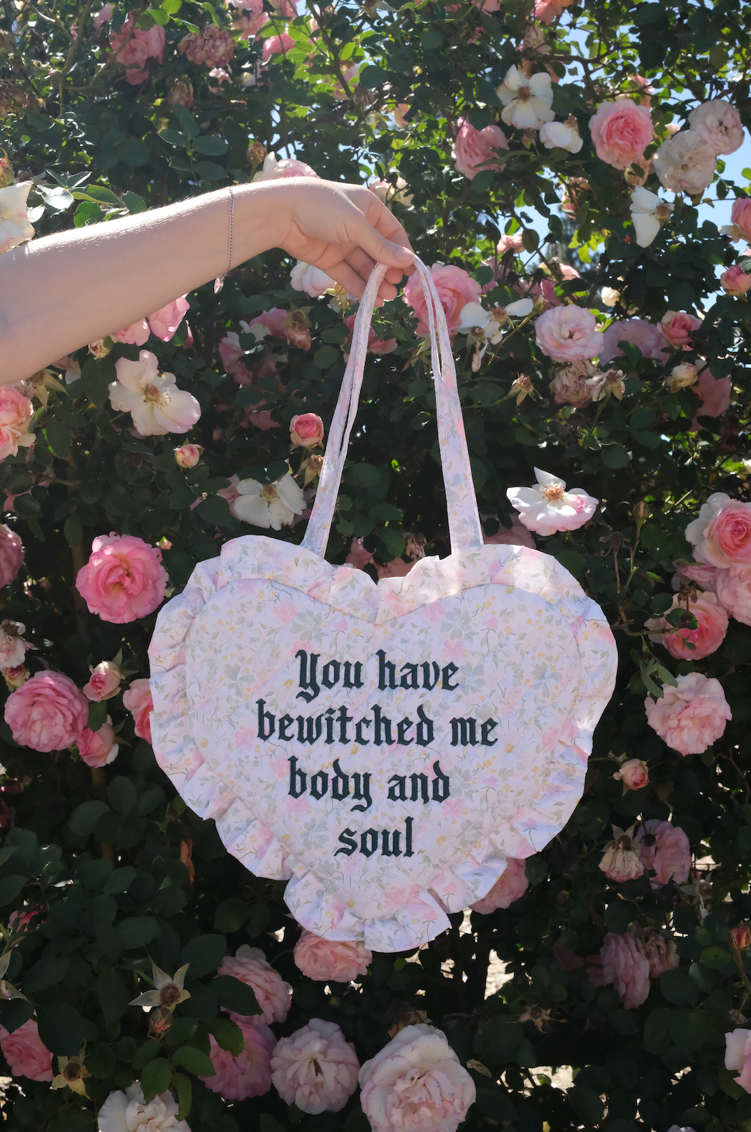 Bewitched Quilted Heart Bag in Cream Florals
