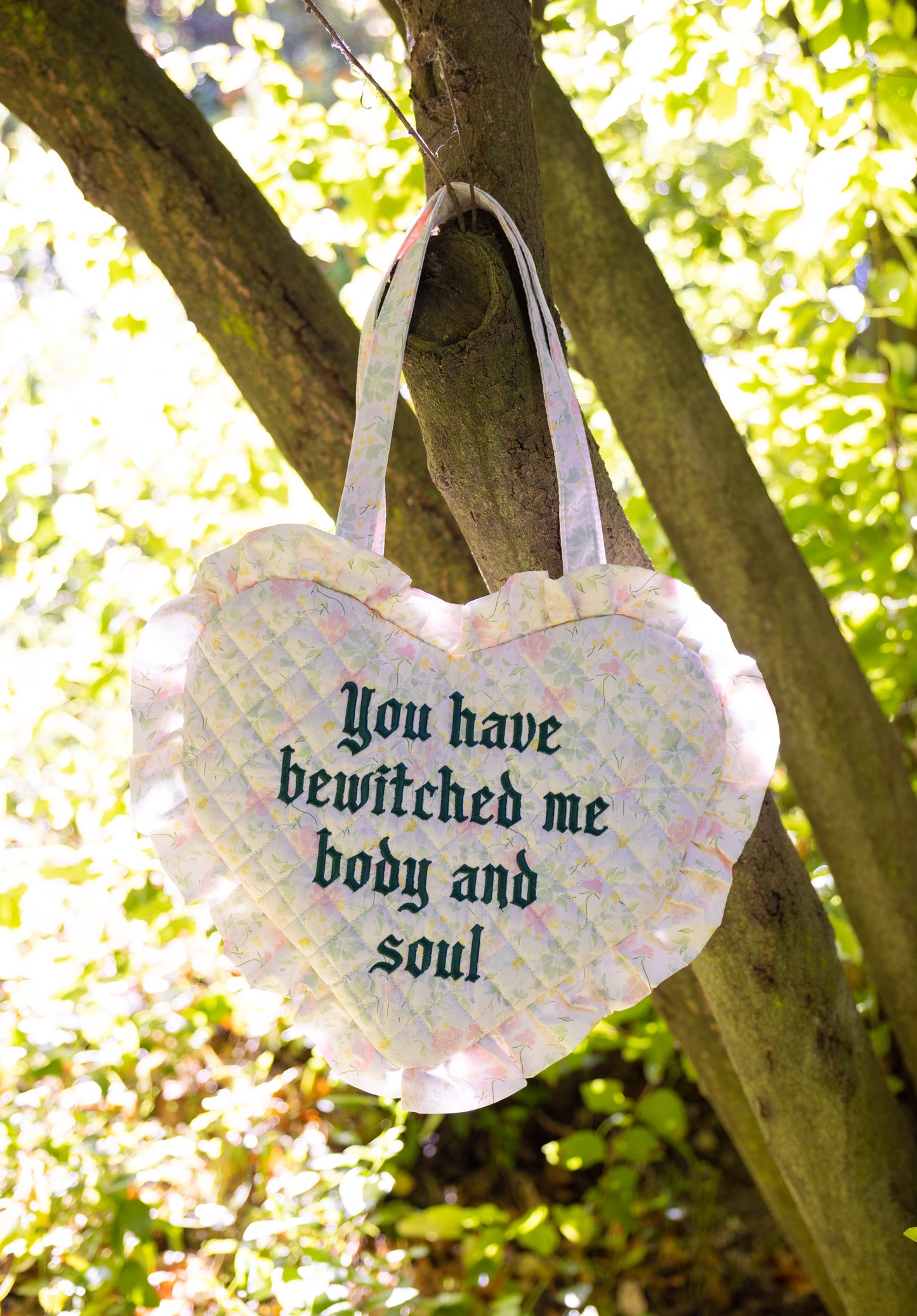 Bewitched Quilted Heart Bag in Cream Florals
