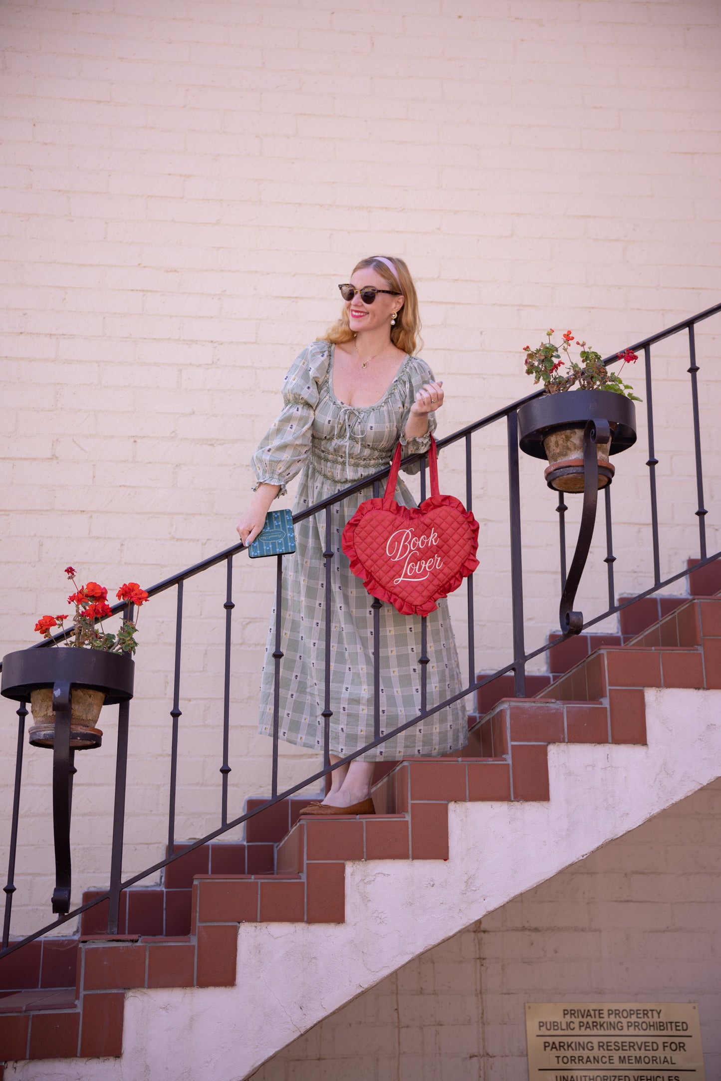 Book Lover Quilted Heart Bag in Red Ditsy Florals
